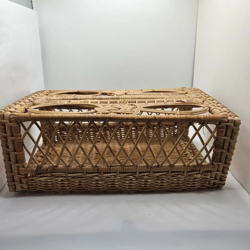 Vintage Wicker Rattan Tissue Box Cover Cottagecore Grannycore Boho Bathroom